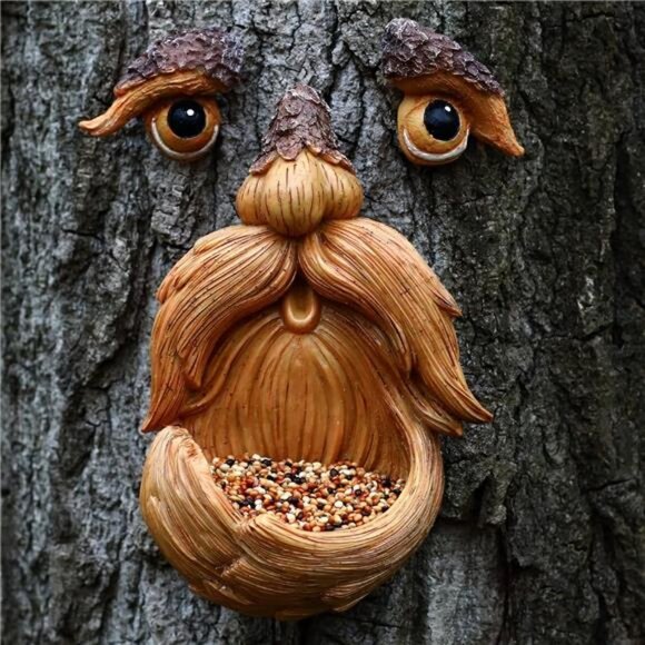 SUQ I OME Small Tree Faces Bird Feeder Decor Outdoor – Tree Hugger Yard Art - Picture 3 of 7